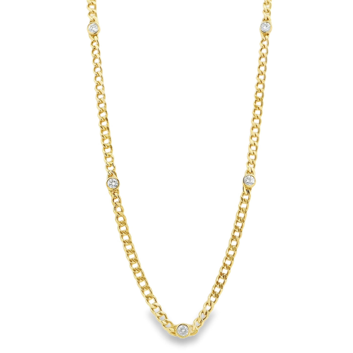 5 Diamond Bezel Cuban Chain Necklace