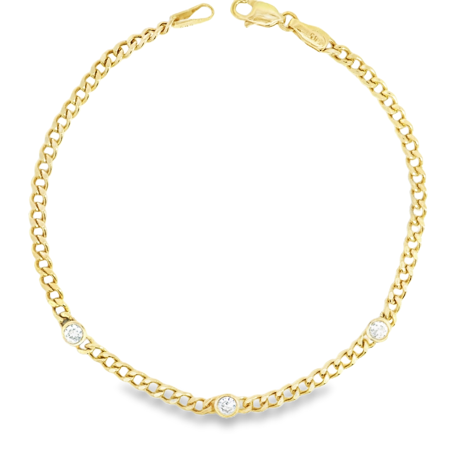 3 Diamond Bezel Cuban Chain Bracelet