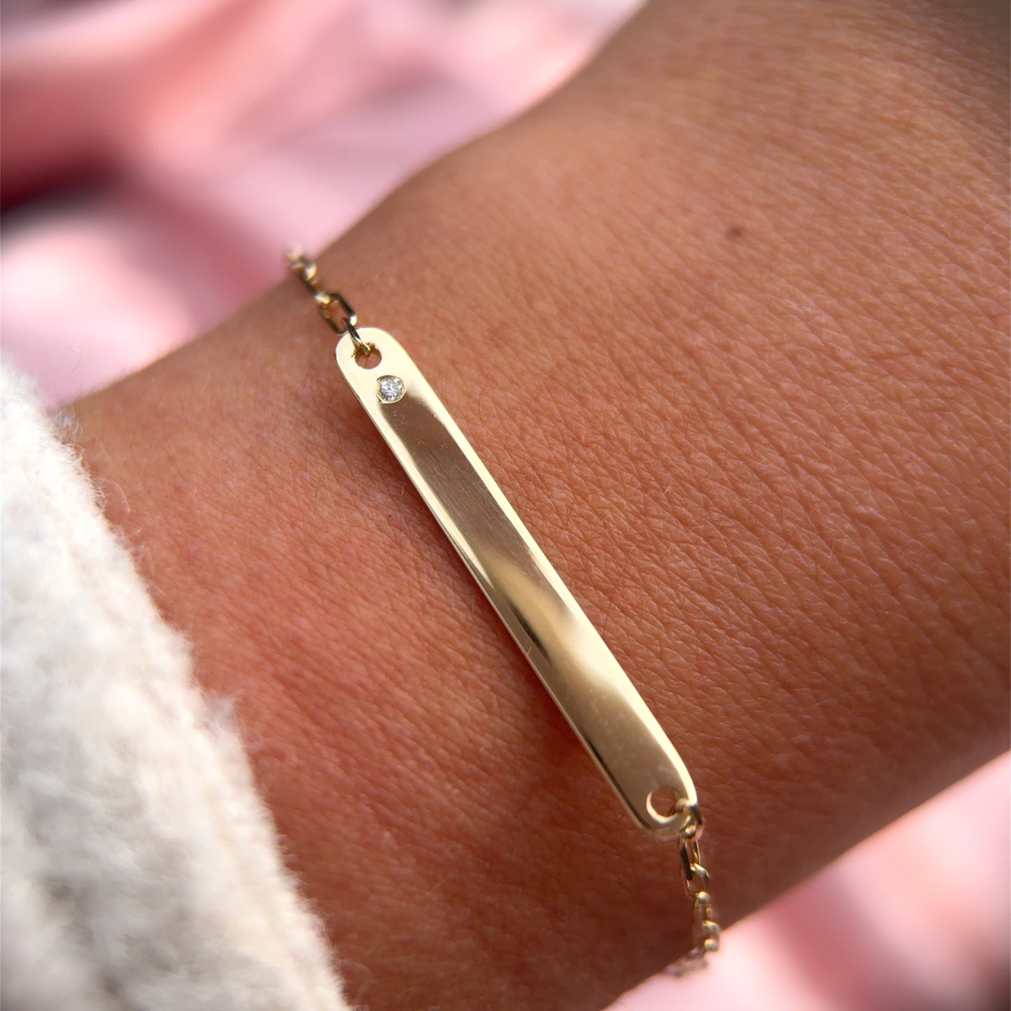 Gold ID Bar Paperclip Bracelet
