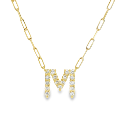 Diamond Initial  Paperclip Necklace