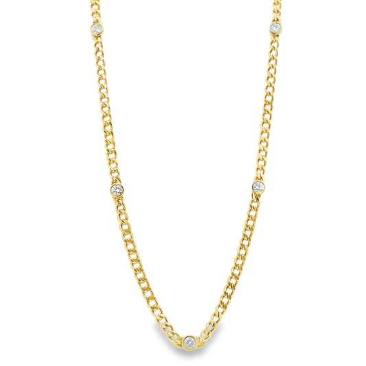 5 Diamond Bezel Cuban Chain Necklace