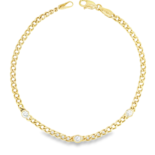 3 Diamond Bezel Cuban Chain Bracelet