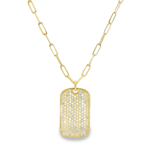 Pave Diamond Dog Tag Necklace