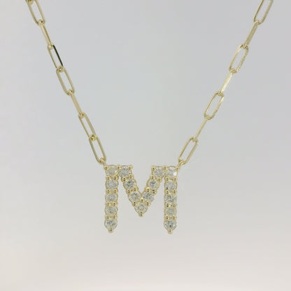 Diamond Initial  Paperclip Necklace
