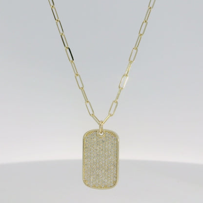 Pave Diamond Dog Tag Necklace