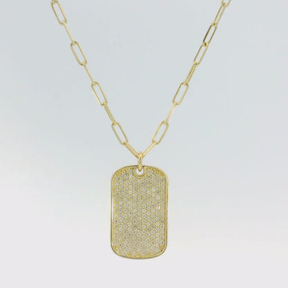Pave Diamond Dog Tag Necklace
