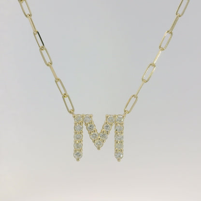Diamond Initial  Paperclip Necklace